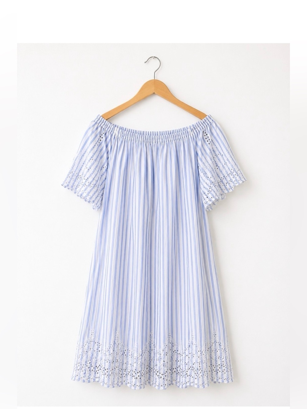 ELLOS Eye Let Lace 100% Cotton Pinstripe Dress